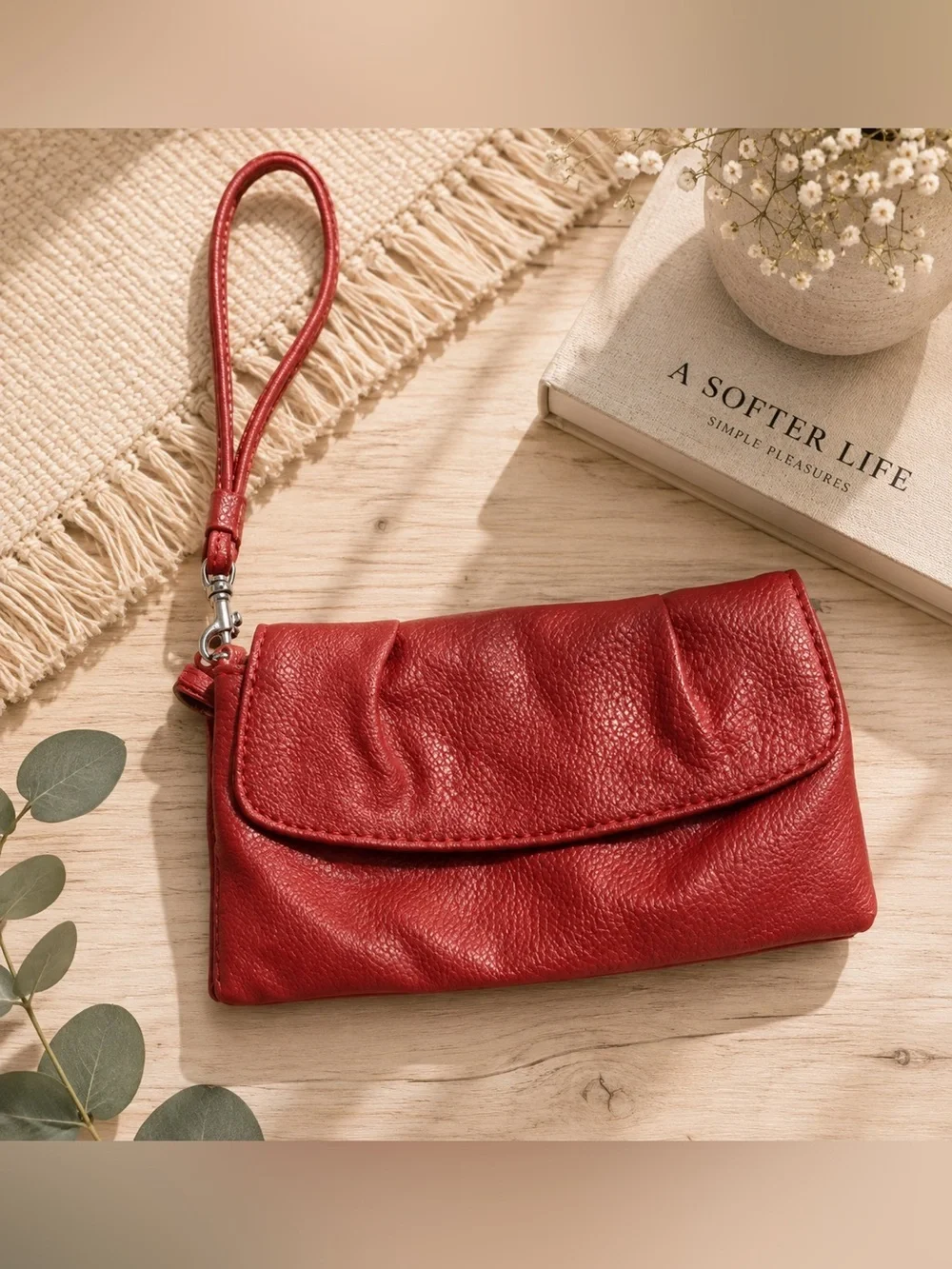 Red Leather Wristlet Clutch - Woman Bags- #1051